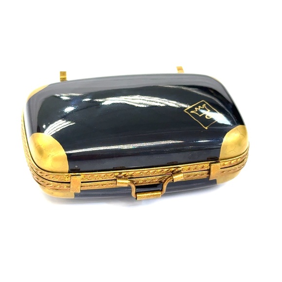 Limoges France Handpainted Porcelain Black Briefcase Trinket Box